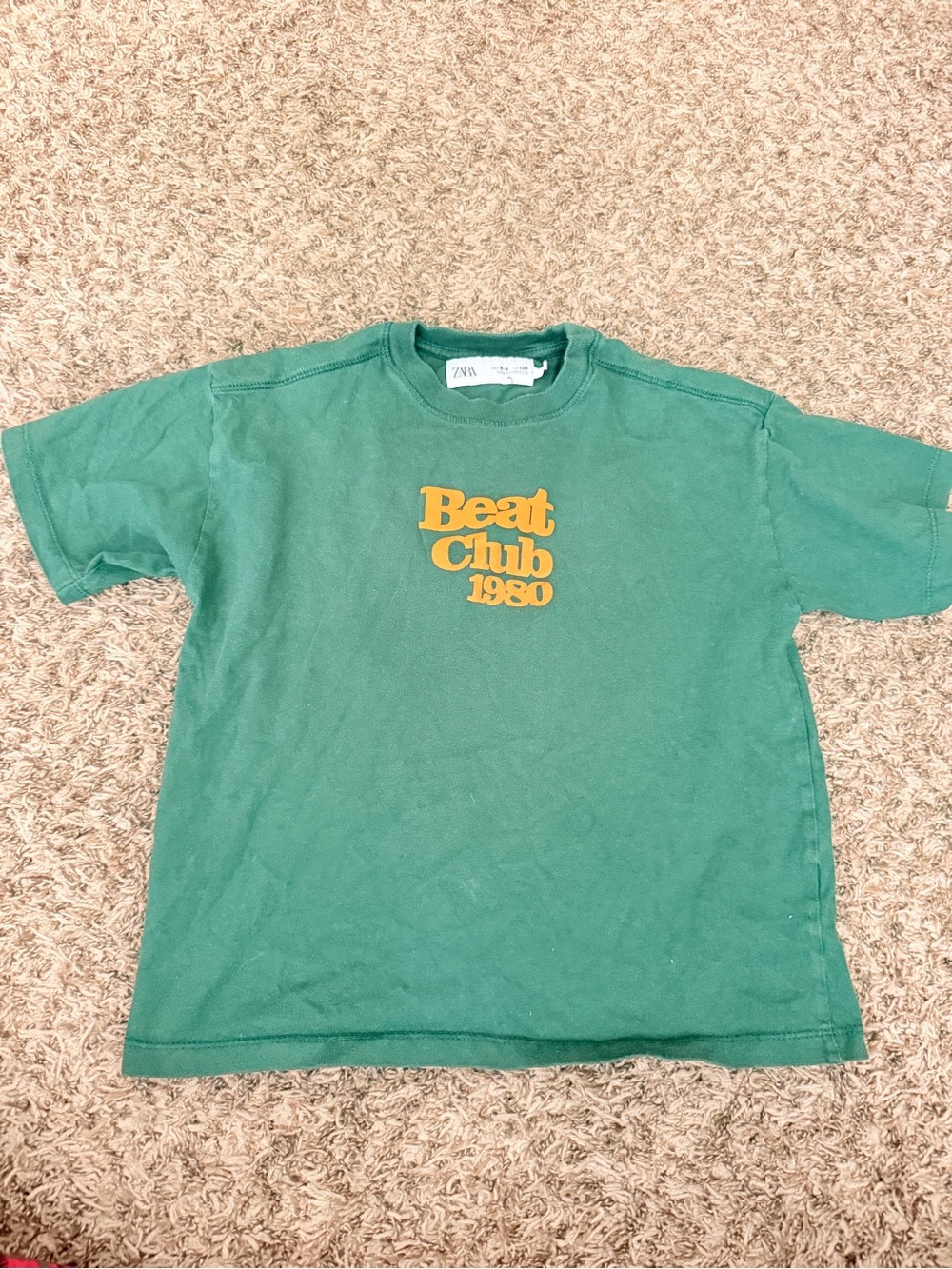 Zara Kids Green Tee with Yellow "Beat Club 1980" Graphic